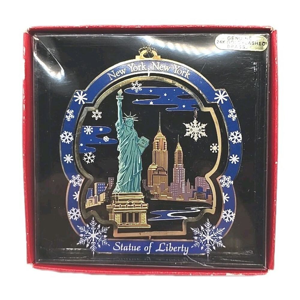 Vtg Statue Of‎ Liberty New York New York Flashed Brass Ornament w Gold 2004 U81